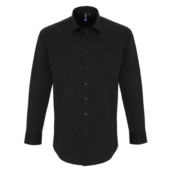 Premier Unisex Adult Poplin Stretch Long-Sleeved Shirt / Black - Picture 1 of 3